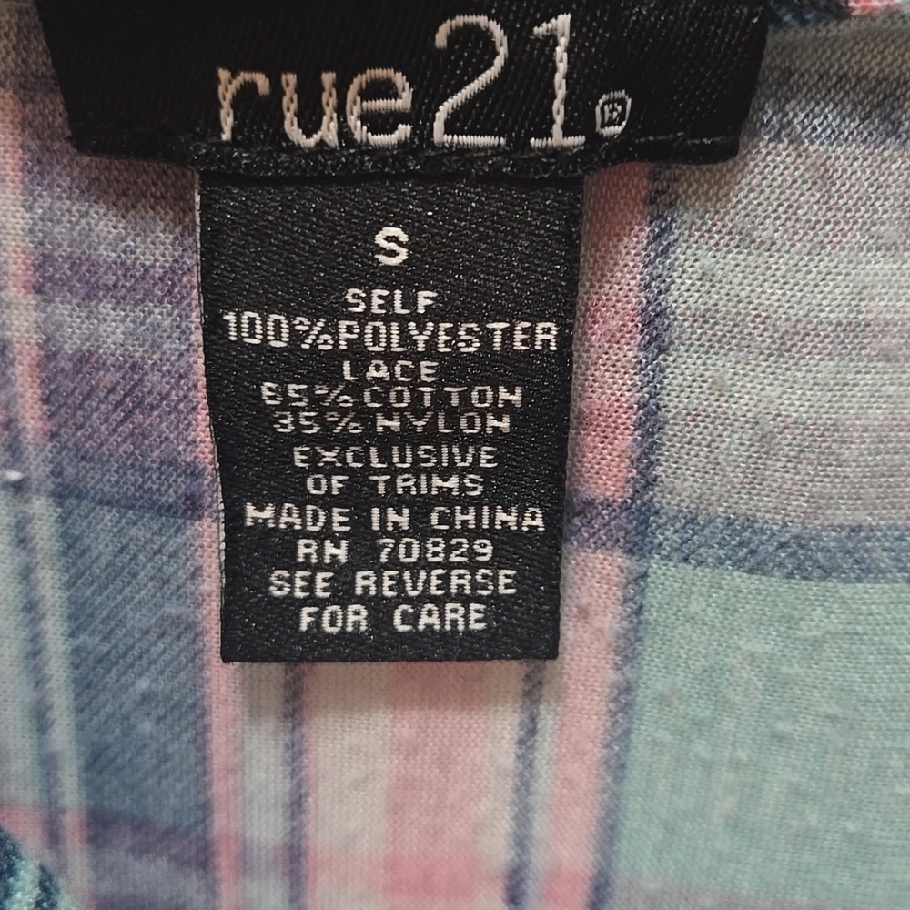 3/$10 Rue21 Teal and Pink Plaid Shirt - Picture 2 of 5